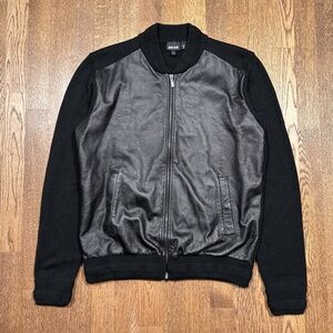 Just Cavalli Cowhide Leather Wool Snakeskin Print Black Jacket Mens Large